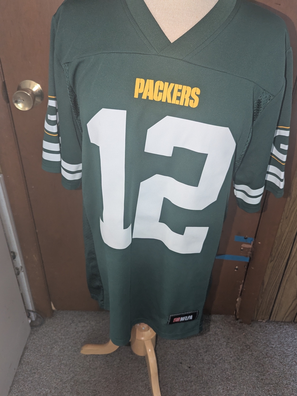 NFL Green Packers #12 Jersey with White Numbers and Gold Lettering